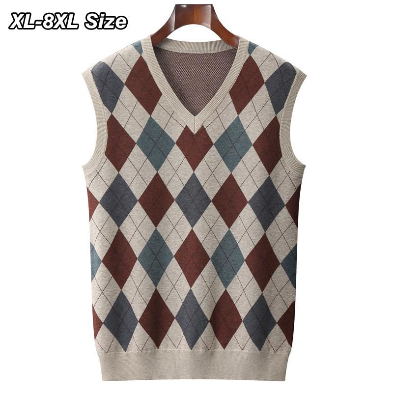 

Men's Vests 2022 Spring Men Sweater Vest V-neck Straight Loose Knitting Sleeveless Pullover Elasticity Large Size Brand Clothing 7XL 8XL, 871-apricot