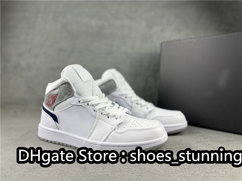 

Tops Quality Basketball Shoes Womens Jumpman 1 Mid White Grey Black Cultural Sneakers Outdoor Trainers Size 36-47