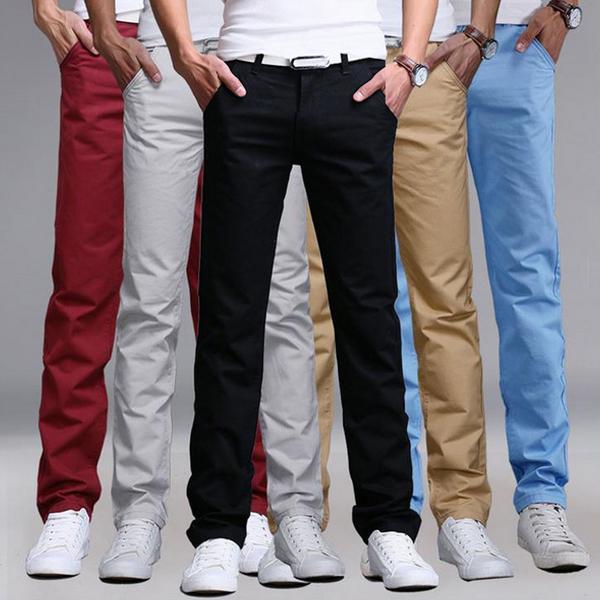 

Men's Pants Fashion Mens Casual Solid Trouser Men Slim Straight Smart Causal Pencil Clothing Streetwear Ropa HombreMen's, Khaki