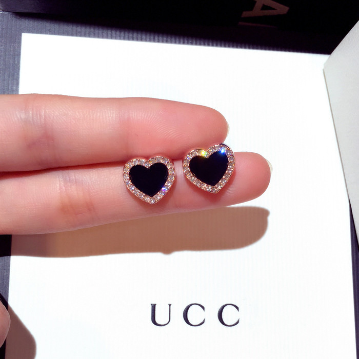 925 sterling silver heart stud earrings for women 18K rose gold shining crystal ear rings jewelry for party
