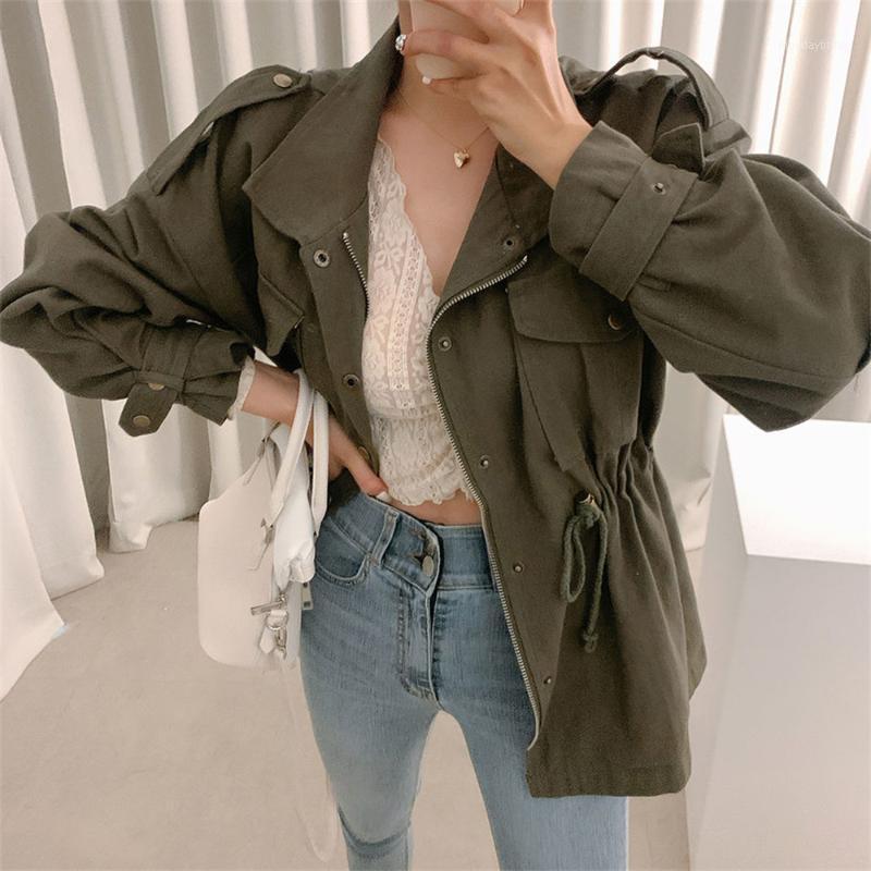 

Women's Trench Coats Alien Kitty Casual Pockets Loose Women Short All Match Fashion 2022 Femme Close Waist Solid Chic Jackets, Black