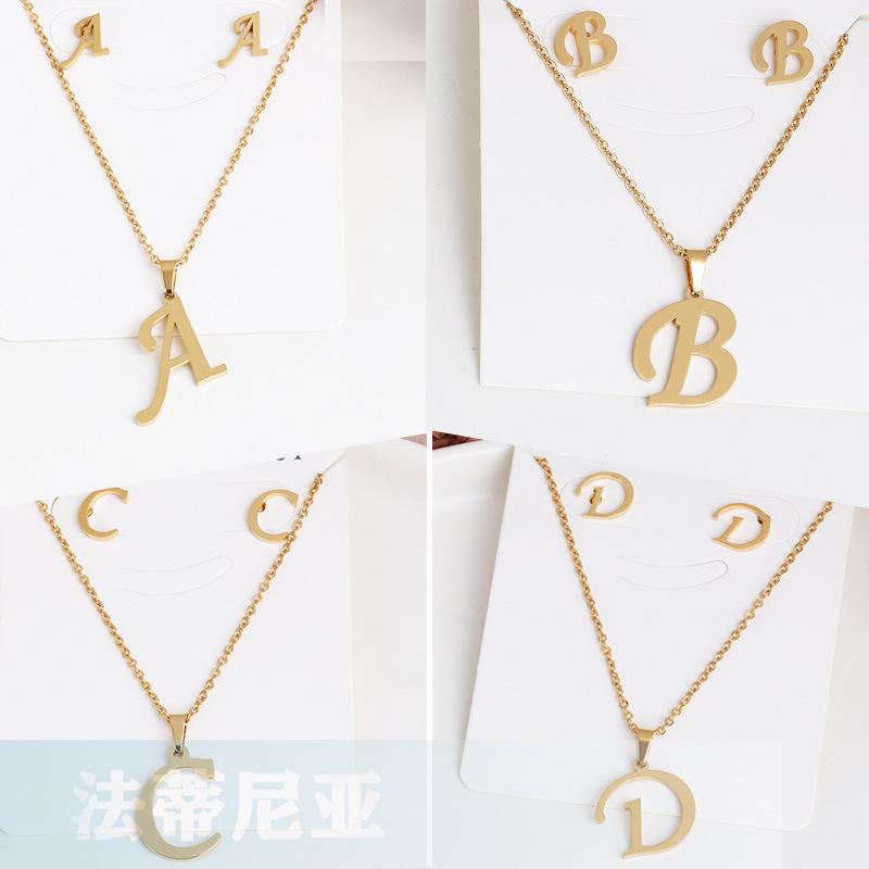 

Pendant Necklaces Egirl Acessories Stainless Steel Initial Necklace Korean Jewelry For Women Letter And Earring Set Jinx FairycorePendant
