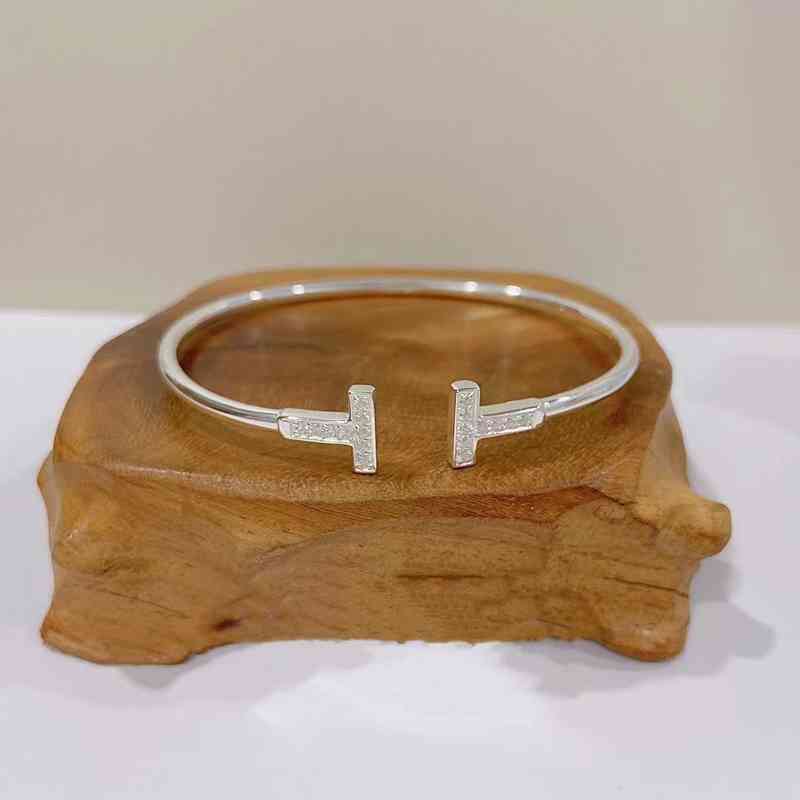 

Double T Bracelet women's S925 Sterling Silver full diamond smooth t home opening light luxury niche fashion net red same