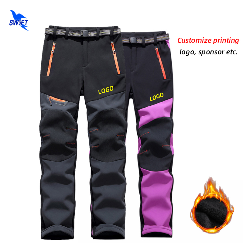 

Thermal Fleece Elastic Softshell Pants Men Women Waterproof Outdoor Sport Trekking Hiking Trousers Skiing Bottoms Customize 220613, Women sky blue