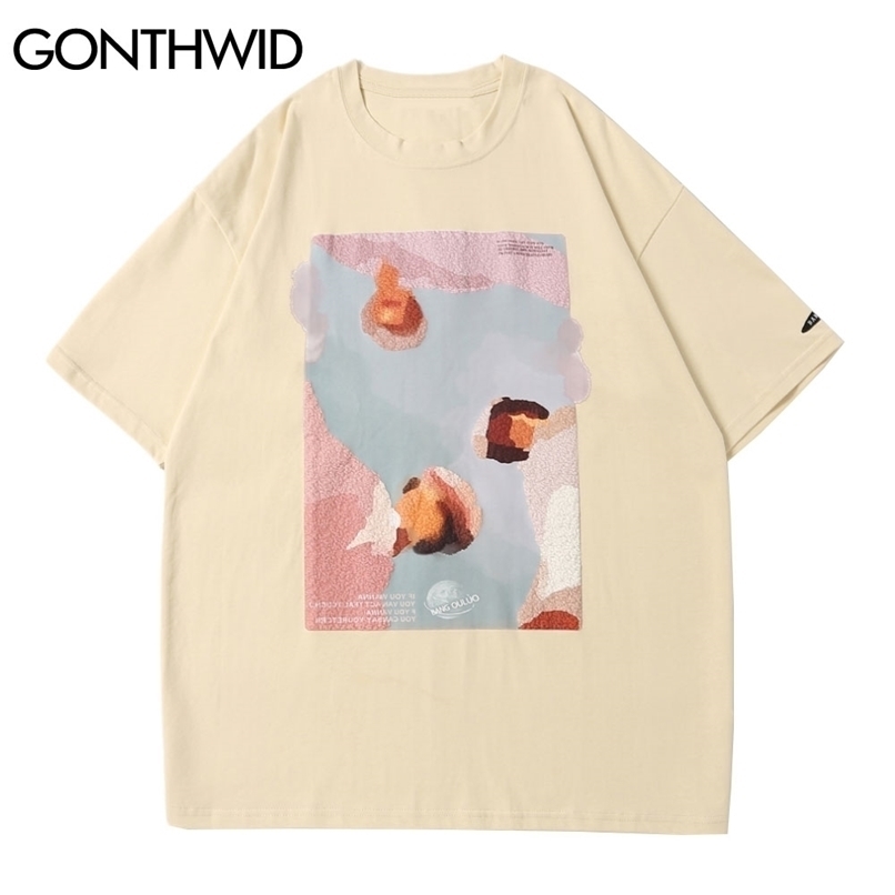 GONTHWID T-shirts Chemise Hip Hop D'été Hommes Streetwear Peinture Imprimer À Manches Courtes T-shirts De Mode Coton Harajuku Casual Lâche Tops 2