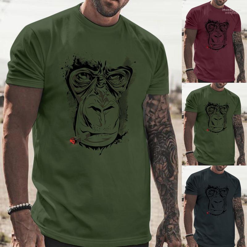 

Men' T-Shirts Mens Tops White Long Sleeve Male Summer Casual Chimpanzee Print T Shirt Blouse Round Neck Short Cotton MenMen' Imon22, Army green