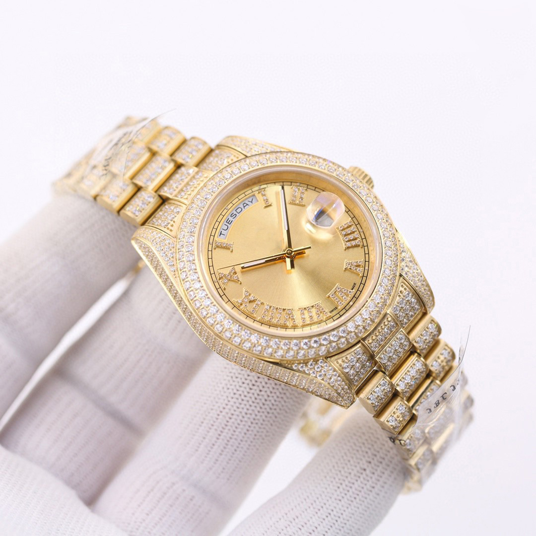 

Designer Mens Watches Automatic Movement Gold Diamond Watch Day Date Water proof Clock, Original box