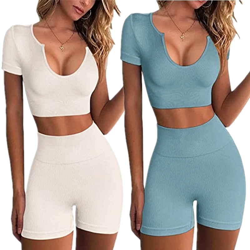 

Yoga Shorts for Women Workout Outfit 2 Piece High Waist Legging Gym Bodycon Sports Crop Tank Tops Sets Sexy Running Shirts Rummy Control Booty Pants Sport Activewear, Coffee