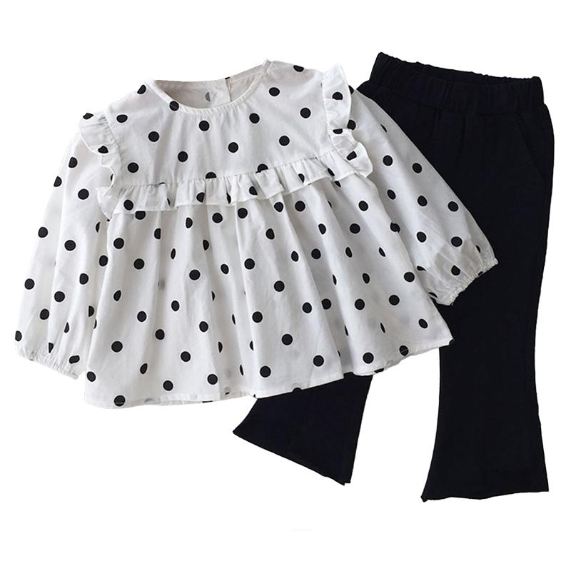 

Clothing Sets Girls Tracksuits Toddler Kids Spring Dots Tops Bell-bottomed Pants Children Long Sleeve Casual ClothesClothing, White
