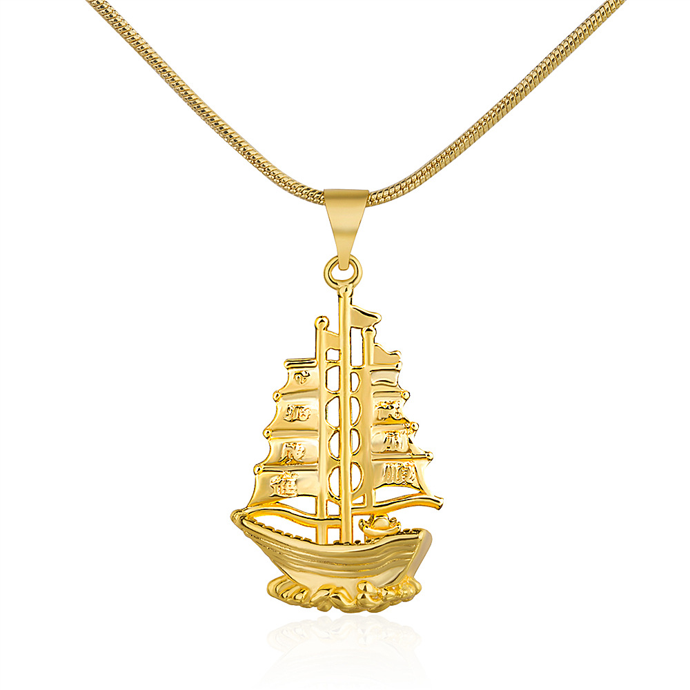 

gold necklace for men women fashion retro smooth sailing sailboat pendants necklace simple hip hop necklaces