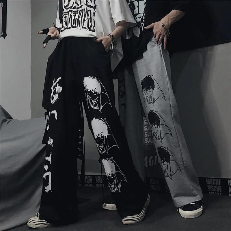 

Women's Pants & Capris Anime Women 2022 Y2K Hippie Print Wide Leg Harajuku Hip Hop Streetwear 90S Aesthetic Cartoon Sweatpants, Black
