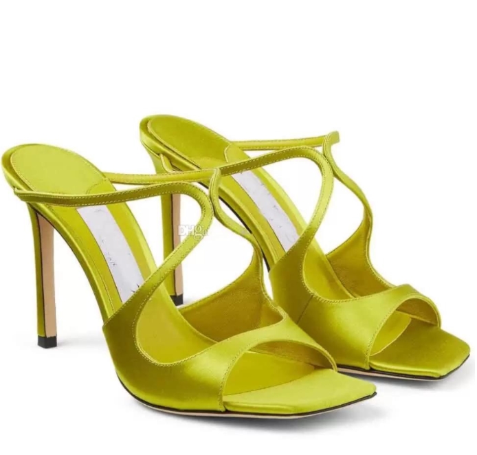 

Luxury Brands Anise Mules Sandals Shoes Dress Nude Black Gold.. Satin Leather High Heels Open Toe Women's Party Wedding Lady Slippers EU35-43 Box