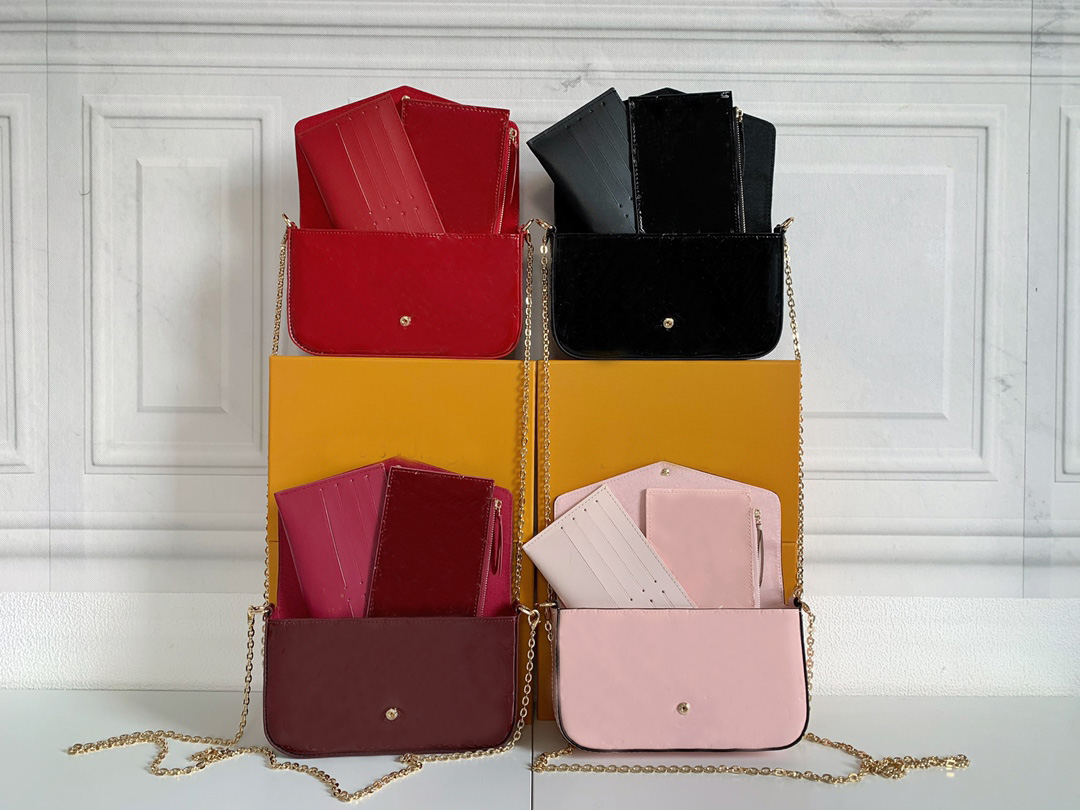 

Fashion Designers Women Handbags Luxury Lady Chains Shoulder Bags High Quality Patent Leather Bag Classic Monograms Crossbody Purses Felicie Totes 61L276a, Embossed monograms