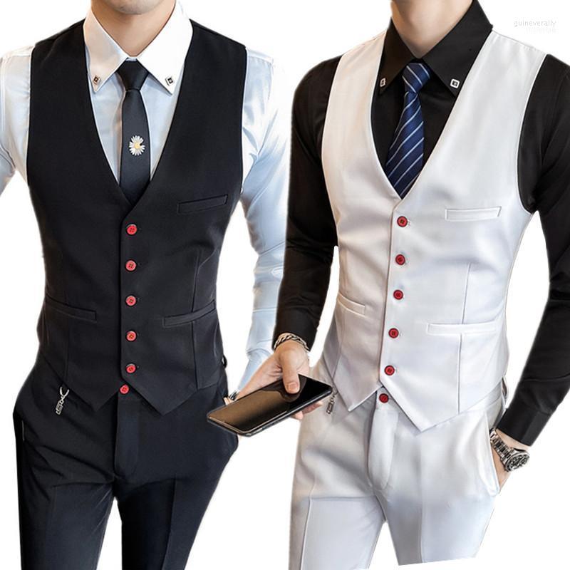 

Men's Vests Spring And Autumn Mens Suit Vest Pants Two-piece Set Black White Trousers Slim Men Wedding Banquet Clothing1 Guin22