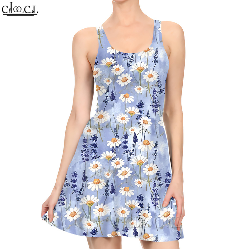 

Women Dress White Daisies Pattern 3D Printed Mini Dress for Fashion Sleeveless Sexy Beach Dresses Female Clothes 220616, Mini dress 3