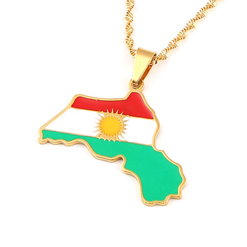 

Chains Trendy Kurdistan Map Flag Pendant Necklace For Lovers Men Women Enamel Ethnic Jewelry Patriotic Gift
