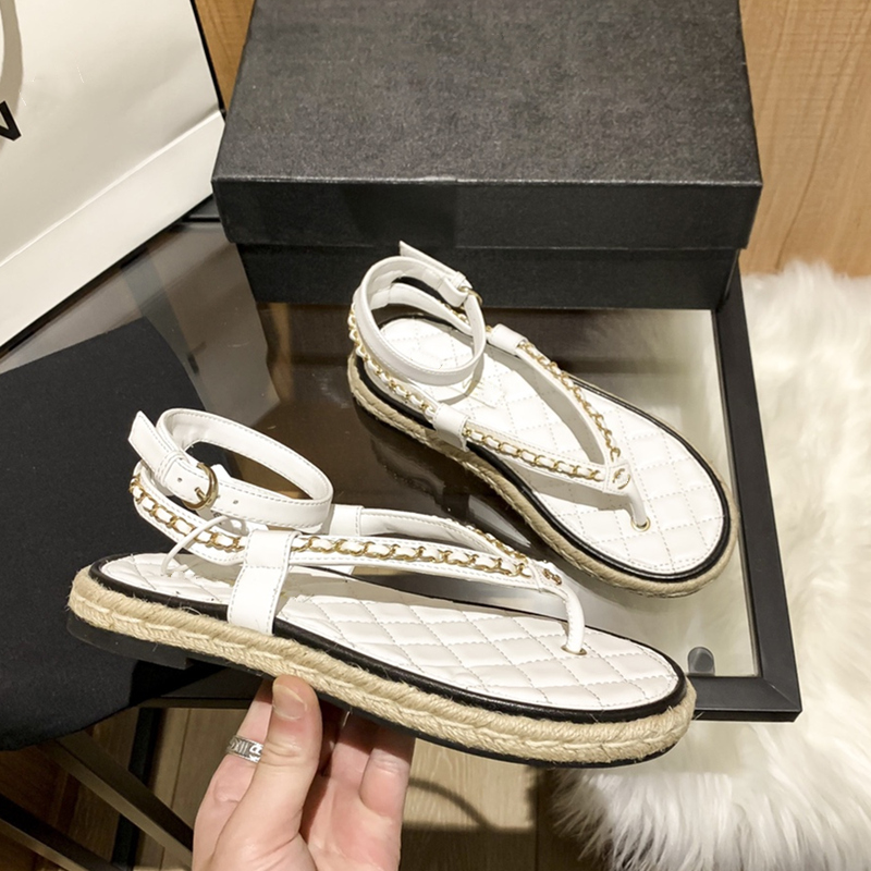 

Designers White Women Shoes Luxury Fisherman Sandals Flat Bottom Gold Chain Matching Matched With Evening Can Shows Unique Personality Rubber Sole Heels, Black