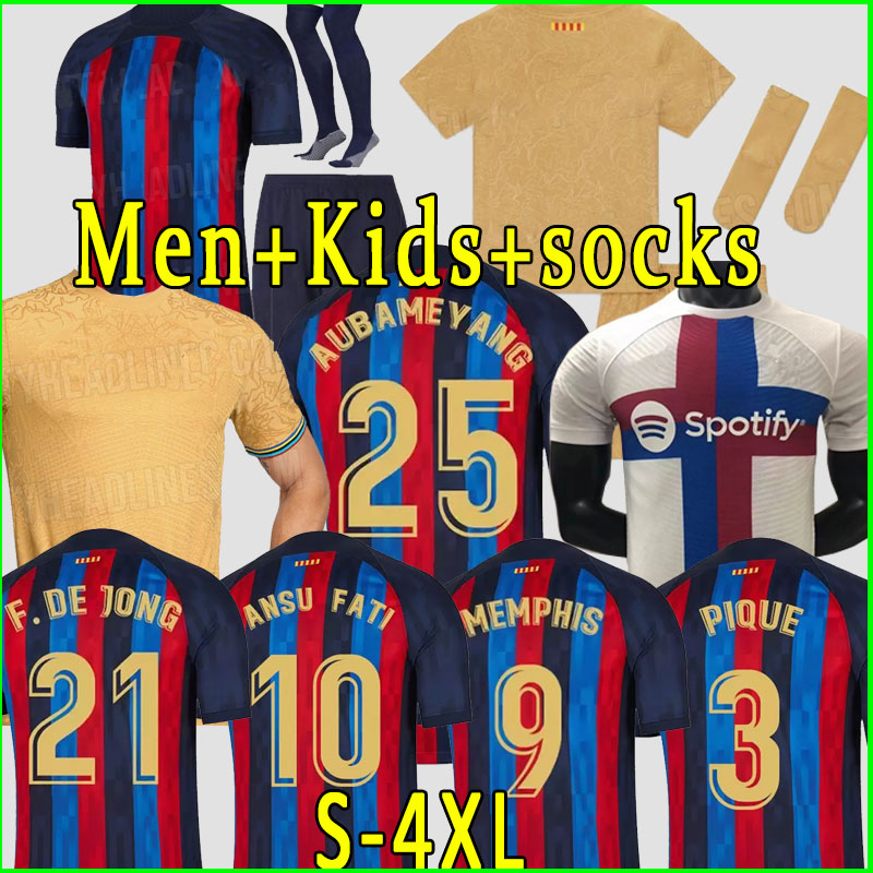 

Barcelona Player version soccer jersey 21 22 23 camiseta de futbol ANSU FATI 2022 2023 GRIEZMANN F.DE JONG Maillots de men kids kit full set socks fans Memphis O. DEMBeLe, Third+patch