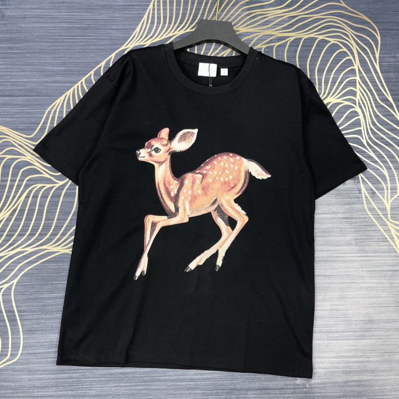 

22SS Crewneck Teenager High-End Cartoon Sika Deer Tee Summer Men Women Couples Classic Short Sleeve Casual Simple Breathable High Street T-shirts TJAMTX035, Black