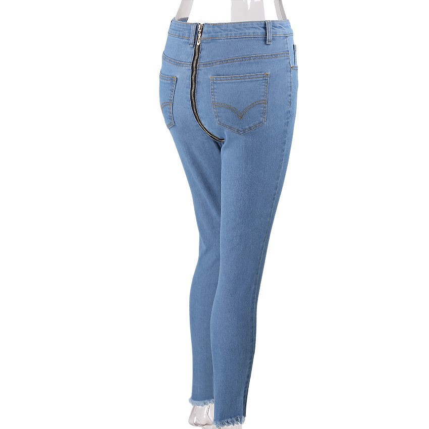 

Women' Jeans Back Zipper Blue Women High Waist Trousers Sexy Pencil Stretch Denim Skinny Pants Drop Female