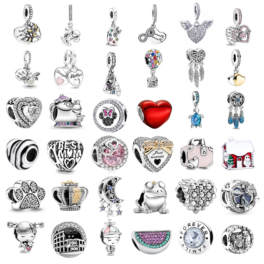 925 Sterling Silver Dangle Charm Round charm Fit Original Bead Pendant Bead Fit Pandora Charms Bracelet DIY Jewelry Accessories