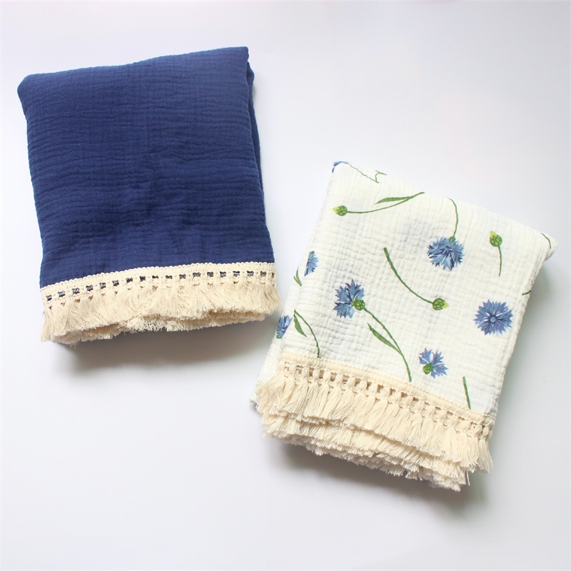 

Baby Muslin Swaddle Tassel Floral Blanket Cotton Summer Bath Towels Toddler Wraps Nursery Bedding Infant Swadding Robes Quilt 5565 Q2, Style mix
