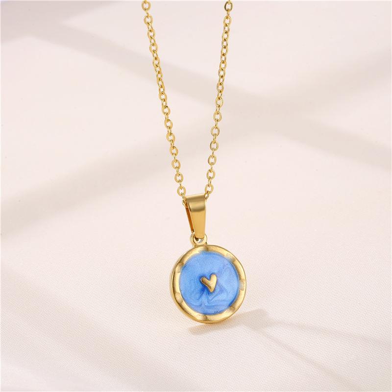 

Pendant Necklaces Simple Love Heart Round Necklace Luxury Stainless Steel For Women Blue Ocean Trendy Jewelry Gift CollarPendant