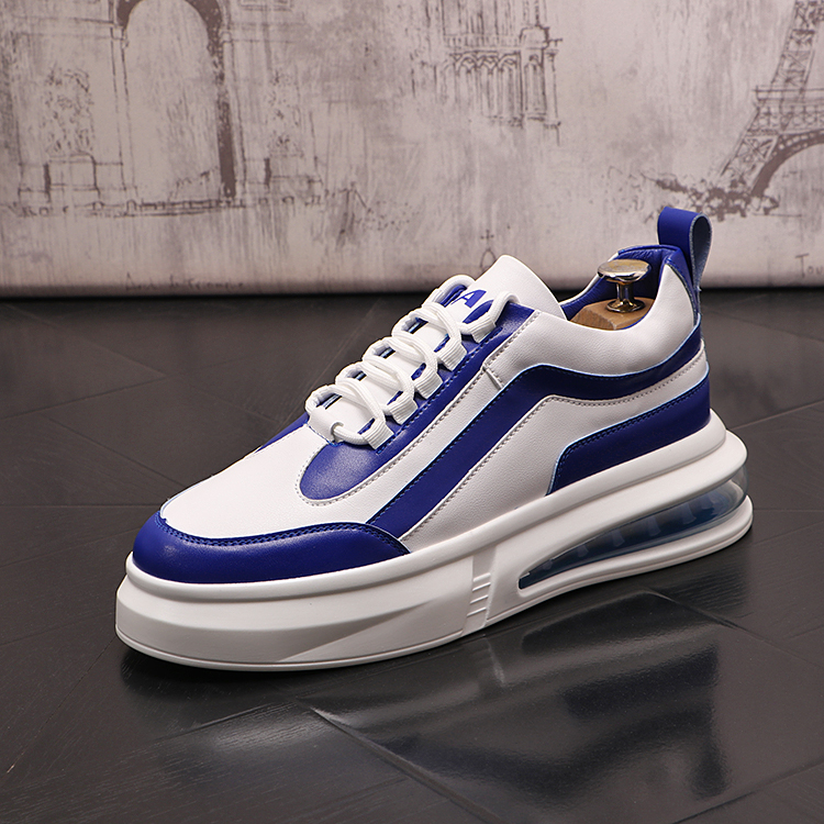 

British Style Dress Wedding Party Shoes Fashion Comfortable Lace Up Breathable Casual Flats Sneakers Round Toe Air Cushion Business Driving Walking Loafers W119, White blue