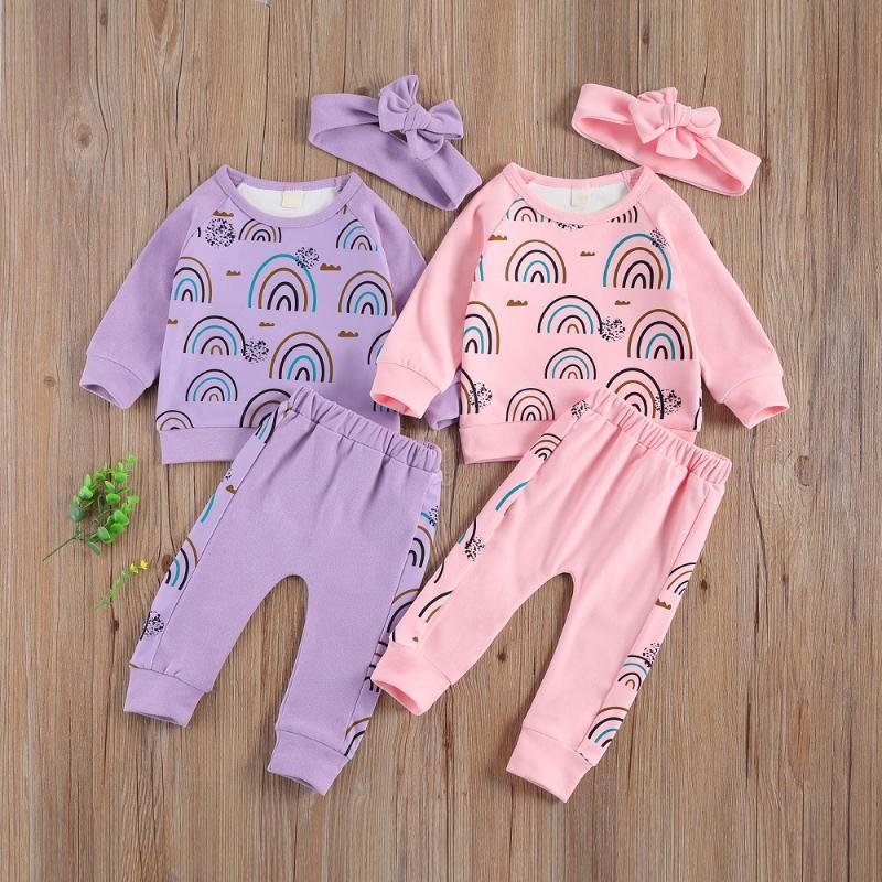 

Clothing Sets 0-18M Born Baby Boy Girl Long Sleeve Pullover Rainbow Tops Pant Trouser 2PCS Autumn Clothes Set, Pink