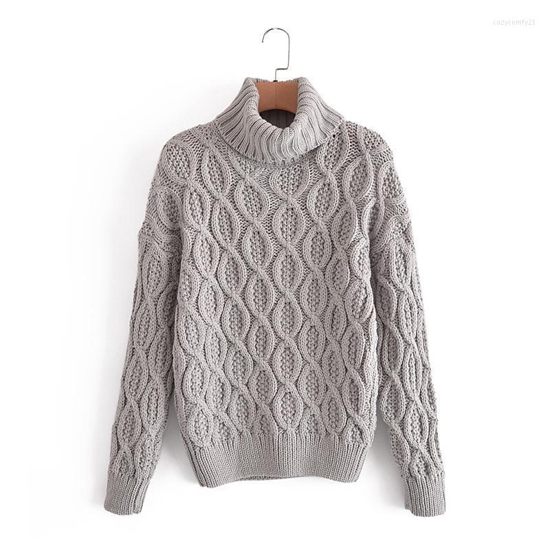 

Women's Sweaters Women Gray Turtleneck Knitted Sweater Jumper Female Elegant Oversize Pullovers Chic Tops
