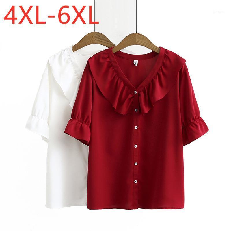 

Women's Blouses & Shirts 2022 Ladies Summer Plus Size Tops For Women Large Blouse Short Sleeve Loose Casual Red Button Chiffon Shirt 3XL, White