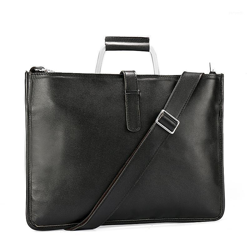 

Genuine Leather Men Bag Messenger Office Bags Crazy Horse Laptop 13 Inch Maletines Hombre Briefcases, Black
