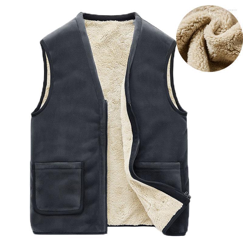 

Men's Vests Autumn Winter Casual Sleeveless Jacket Men Warm Fleece Mens Vest 5XL Black Thick Gilet Phin22