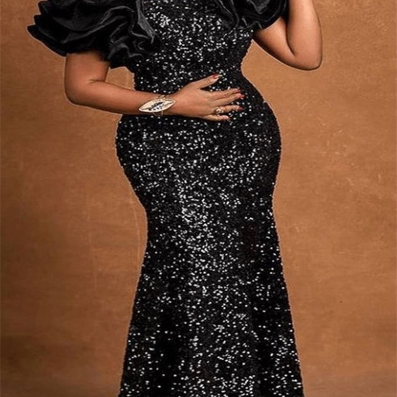 

Women Elegant Black Glitter Dress Fishtail Velvet Bodycon Maxi Dresses vintage classy Birthday Party Night Celebrity Outfits 220613