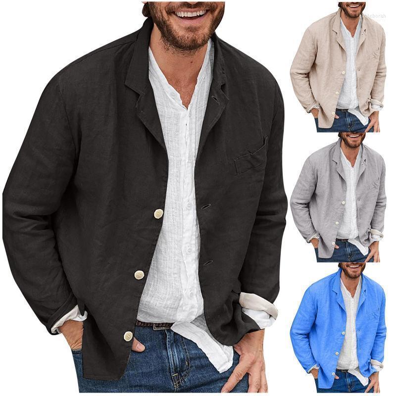 

Men's Casual Shirts For Men Fashion Male Solid Color Cotton Linen Suit Jacket Spring Summer Thin Loose Men's ClothingMen's Eldd22, Kh