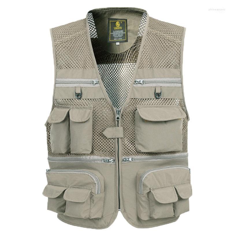 

Men's Vests Tactical Vest Coat Fashion Summer Pographer Waistcoat Mesh Work Sleeveless Jacket Tool Many Pocket Plus Size 5XL Phin22, Gray
