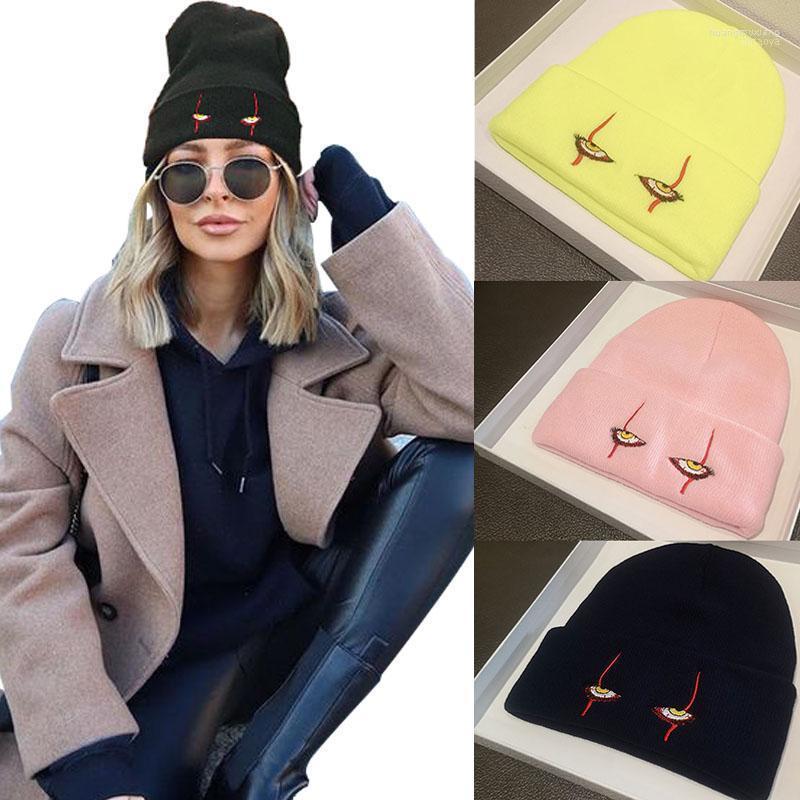 

Beanies DT009 Unisex Winter Soft Outdoor Beanie Solid Color Knitted Hat Pennywise Scary Eyes Hood Casual Outside Halloween Hats
