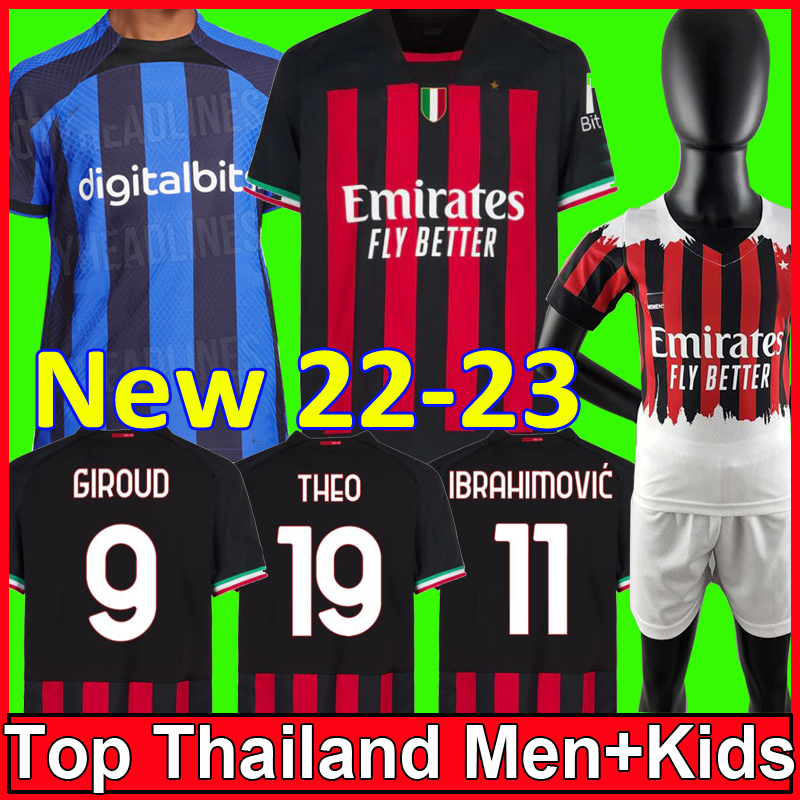 

Tops soccer jerseys AC Milans CORREA DZEKO GIROUD IBRAHIMOVIC LAUTARO ERIKSEN THEO BRAHIM 22 23 football shirt 2022 2023 uniforms men kids kit sets, 23 3rd+patch