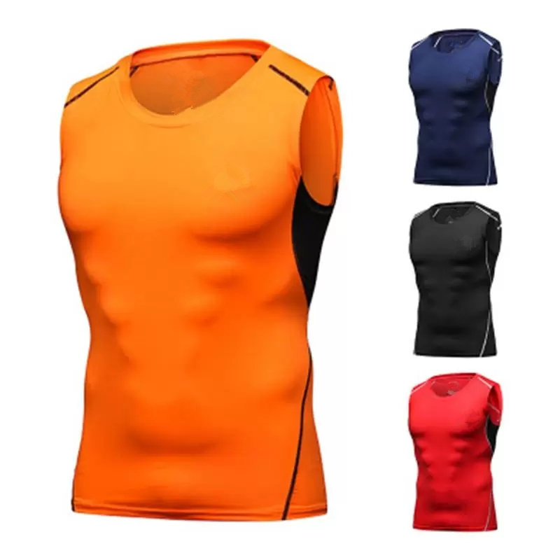 

Multi Colors Tank Tops Men 'S Compression Tight Sleeveless Shirt Males Homme Fitness Tees Well Size -2XL, Orange