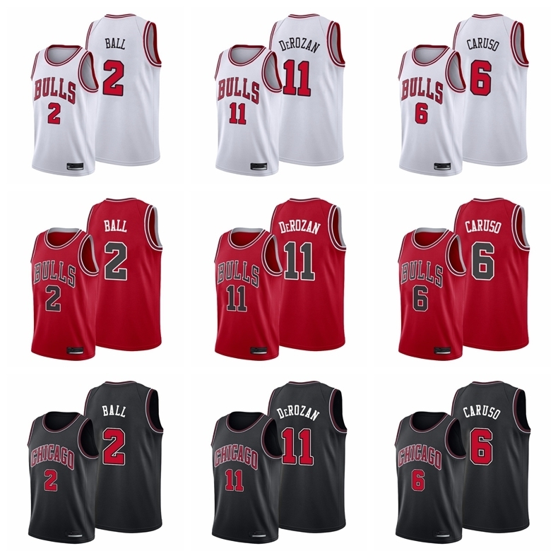 

Chicago''Bulls''Men''nba''Basketball DeMar DeRozan 11 Lonzo Ball 2 Alex Caruso 6 Black White Red 2021 Trade Edition City Jersey