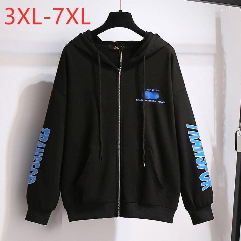 

Women's Plus Size Outerwear & Coats Ladies Autumn Winter Hoodie Jacket For Women Large Long Sleeve Black Cotton Pocket Zipper Coat 3XL 4XL 5