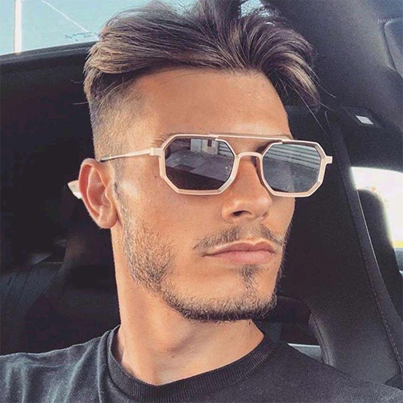 

Sunglasses Hexagon Men 2022 Brand Designer Square Sun Glases Women Punk Double Bridge Vintage Shades Glasses Zonnebril Mannen