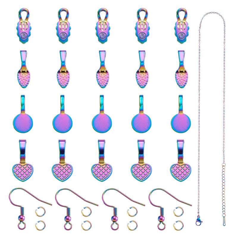 

Pendant Necklaces Kissitty 66Pcs DIY Jewelry Making Finding With Rainbow Color Alloy Glue-on Flat Pad Bails For Earring Necklace MakingPenda