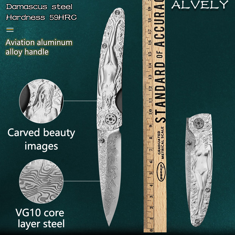 Hand Forged VG10 Damascus Steel Folding Knife 59HRC EDC Portable Pocket Tool Outdoor Camping Survival Self Defense Hunting Collection Gift-image-593308797