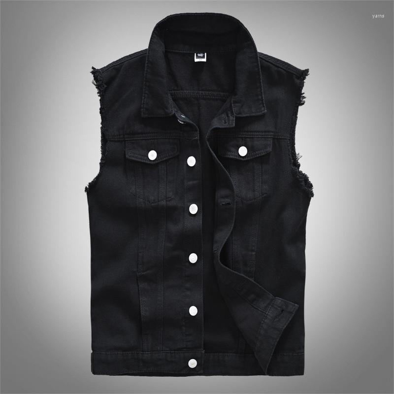 

Korean Style Fashion Designer Men Vest Plus Size M-5XL Slim Fit Casual Cotton Denim Streetwear Sleeveless Punk Jackets Men's Vests, Black