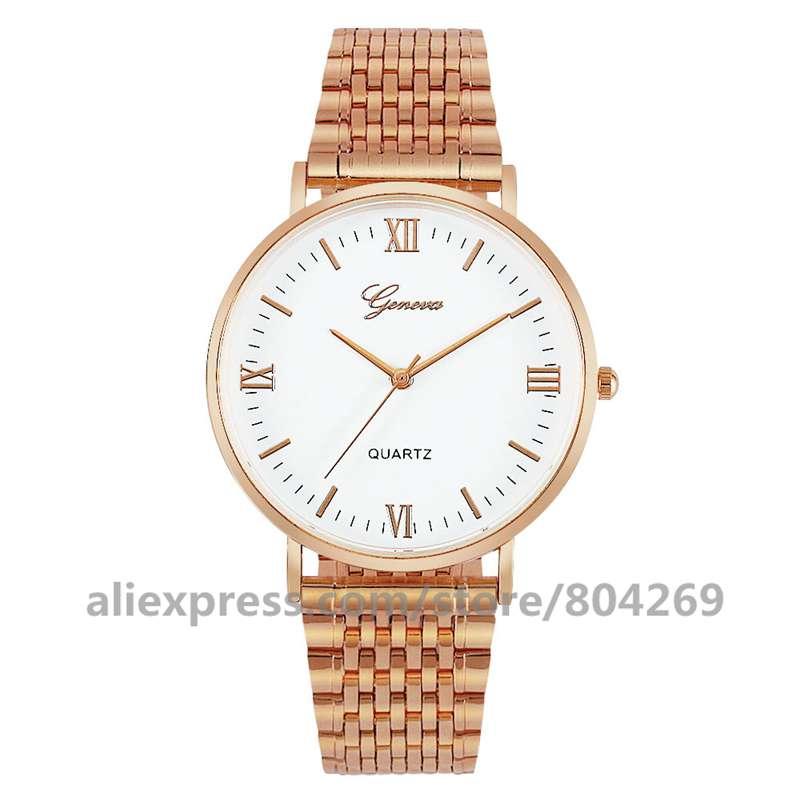 

Wristwatches Wholesale Fashion Geneva Alloy Wristwatch No Rhinestone Quartz Watch Men Business Dress Watches 8697Wristwatches, Gold white