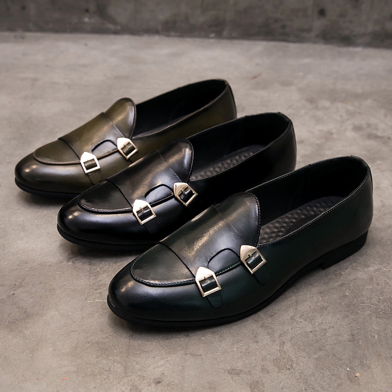 

Loafers Men Shoes PU Leather Solid Color Casual Fashion Trend Metal Double Buckle Decorative Soft Bottom Versatile Set Foot Peas Shoes CP1643, Clear