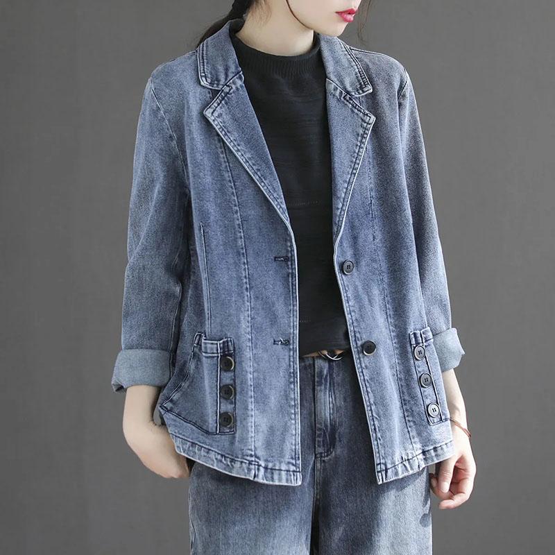 

Women' Suits & Blazers Original Suit Denim Jacket Women' Casual Blazer Spring Autumn Retro Basic Sports Motorcycle Trench Coat BlueWom, Blue