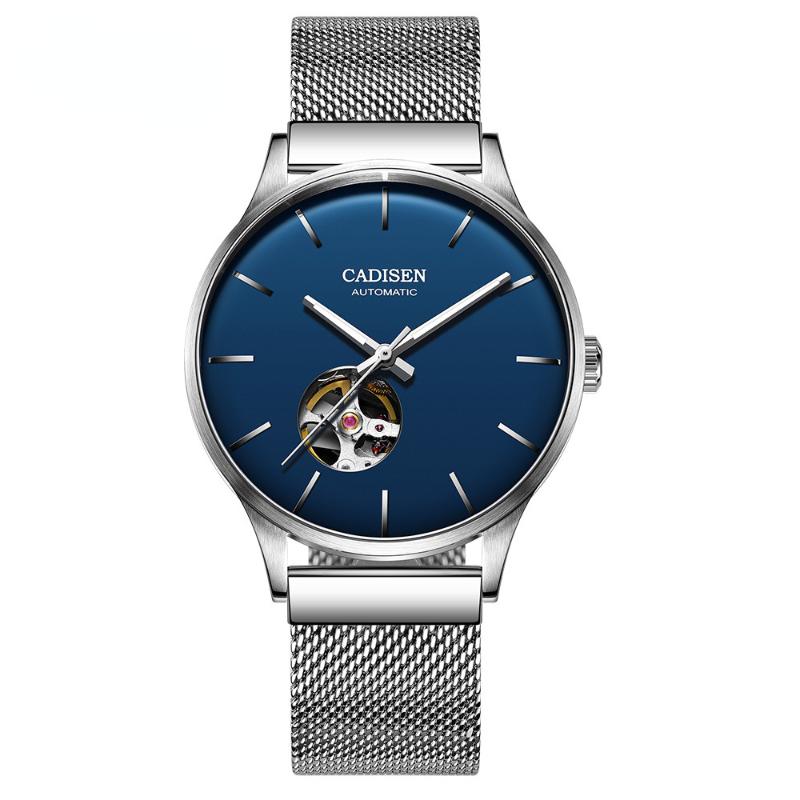 

Wristwatches Brand 2022 Men's Mechanical Watch Wispy Hollow Movement Convex Sapphire Waterproof Luminous WatchWristwatches, White shell blue