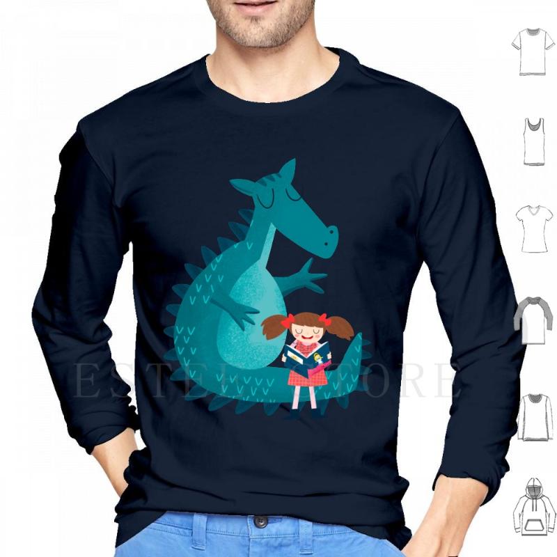 

Men's Hoodies & Sweatshirts Dragon And Girl Long Sleeve Cute Funny Lovely Kids Children In The Forest Book Smile Happy, Teenlongsleeve-black